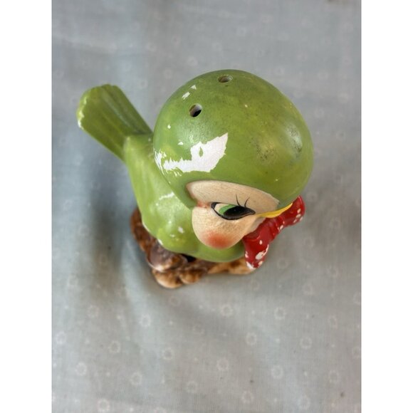 VTG Arnart Japan Budgie Bird Shaker Figurine Green w Red Bow Porcelain Collector - Picture 5 of 8